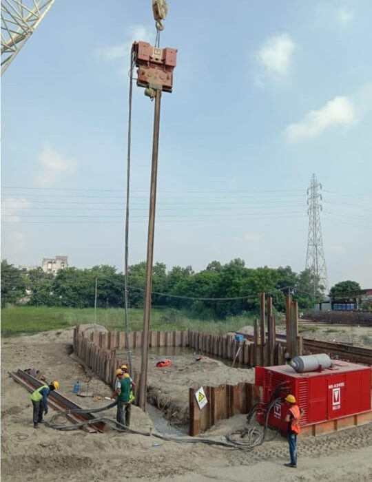 Sheet Pile and Casing Pipe Driving Work at LNT Rupshi Bridge Project